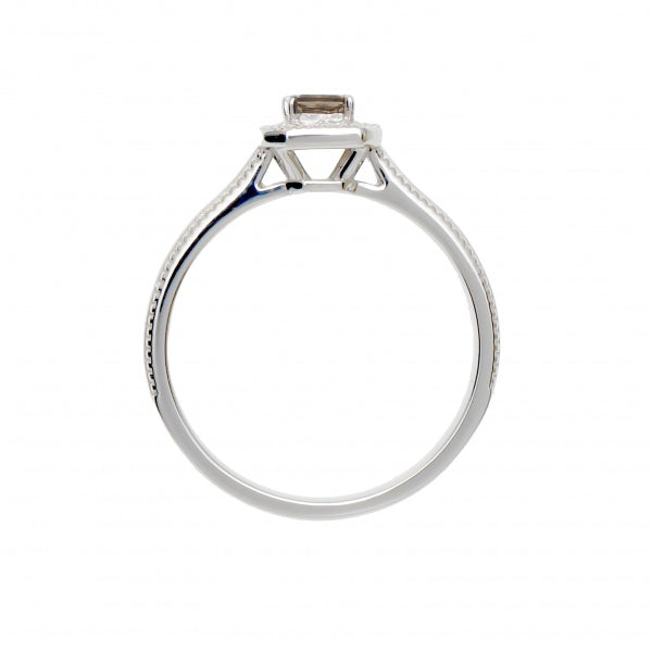 ブラウンダイヤモンド/ダイヤモンド PTリング(0.15カラット/プリンセス/4月誕生石/グレーディングレポート付き)