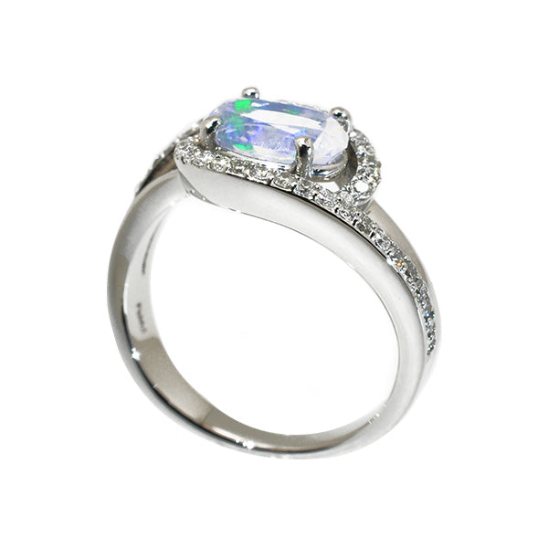 ウォーターオパール/ダイヤモンド PTリング(クレサンベール/オーバル/10月誕生石)