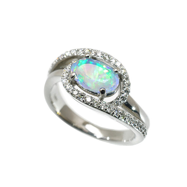 ウォーターオパール/ダイヤモンド PTリング(クレサンベール/オーバル/10月誕生石)
