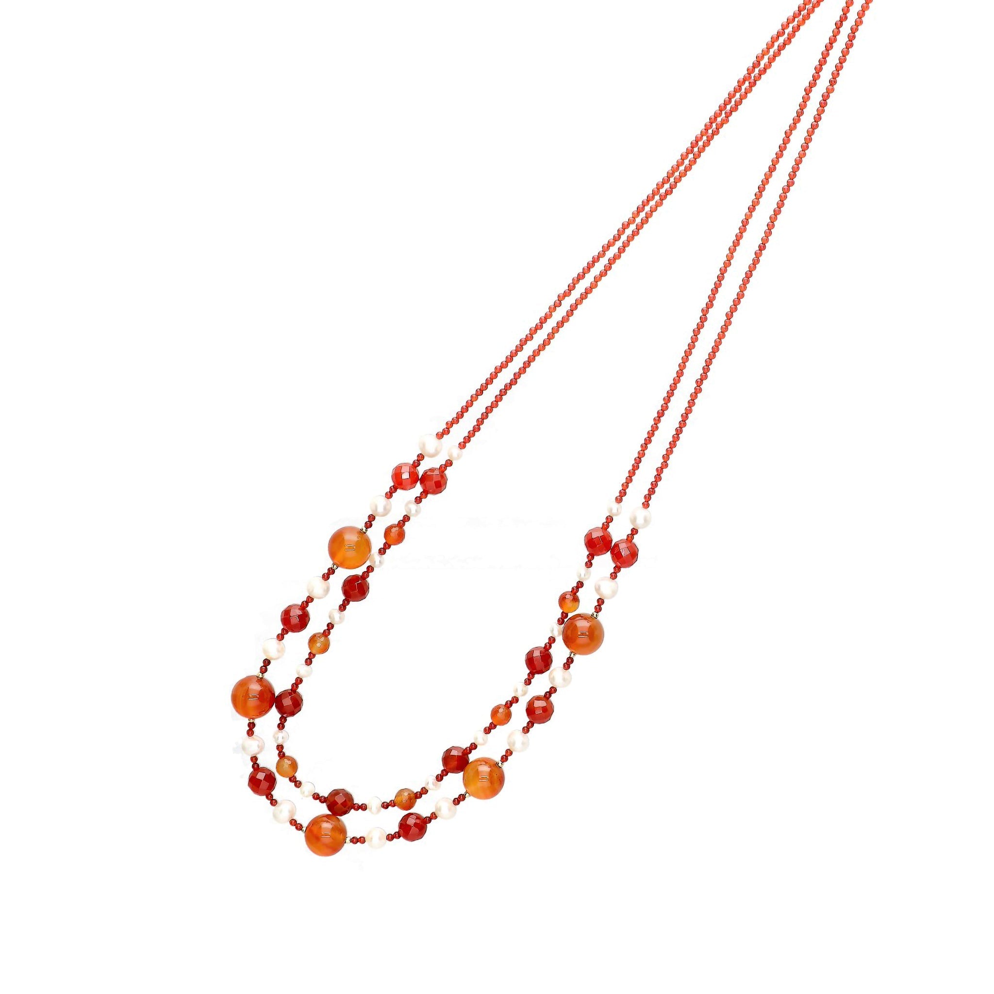 カーネリアン/パール SVネックレス(淡水真珠/ロング/2連/70cm)