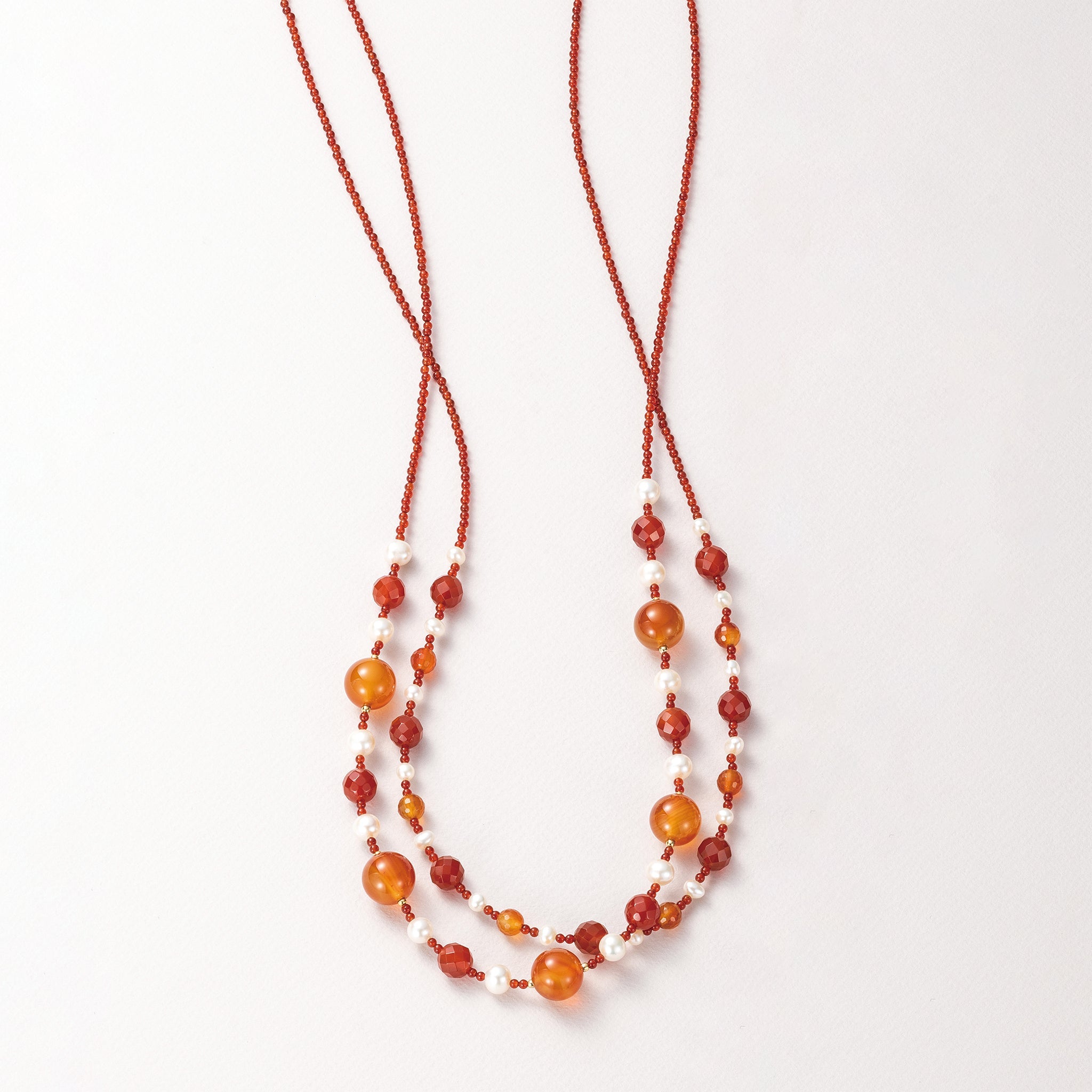 カーネリアン/パール SVネックレス(淡水真珠/ロング/2連/70cm)