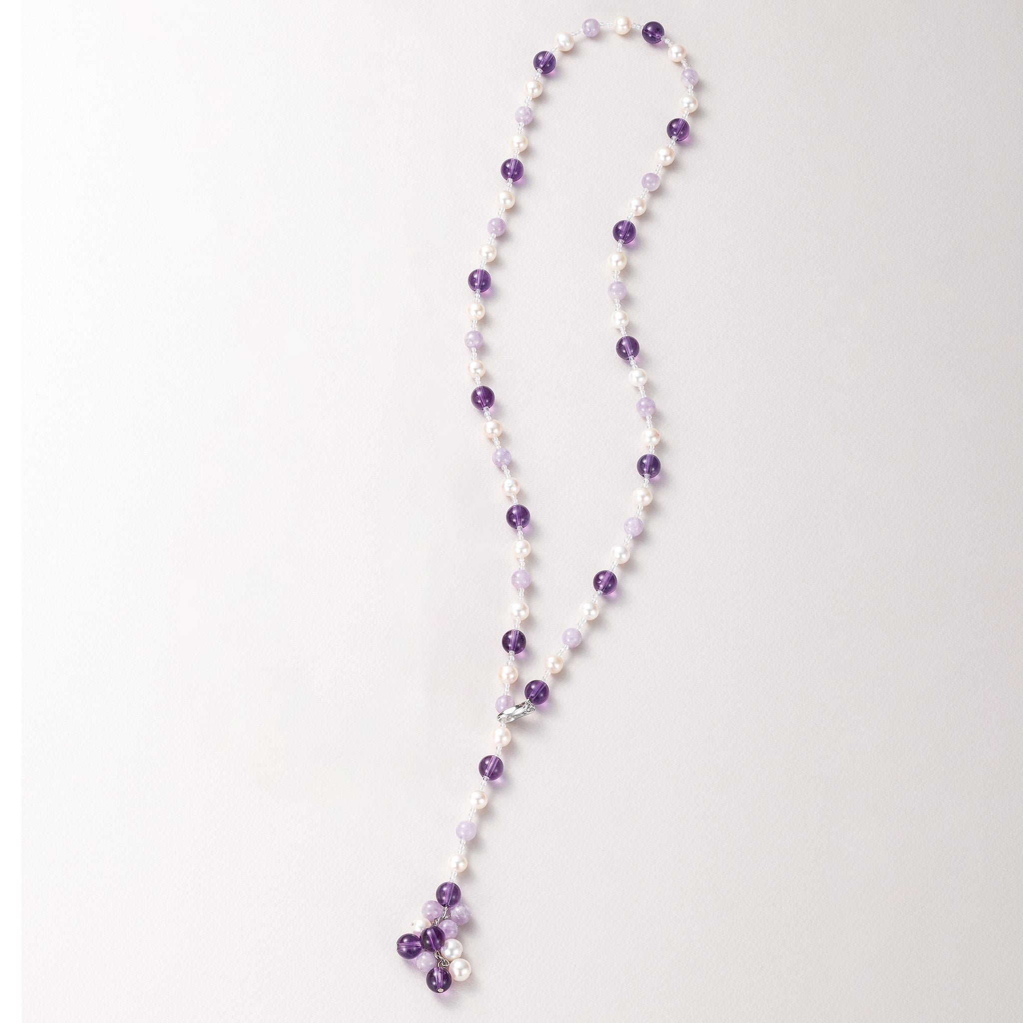 パール/アメシスト SVネックレス(淡水真珠/ロング/67cm)
